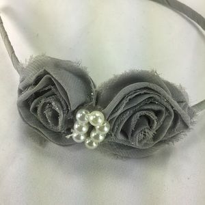 Gray and pearl rosette headband